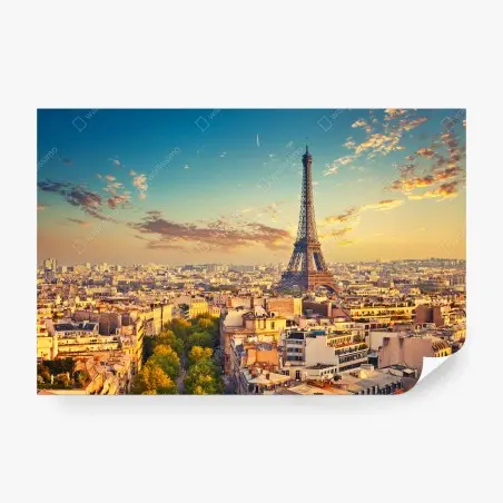 Fotomural amanecer dorado sobre la Torre Eiffel en París – Pixers®