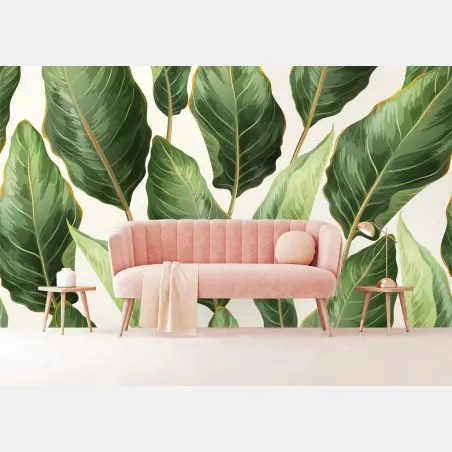 Fotomural fondo de hojas tropicales en tonos verdes – Pixers®