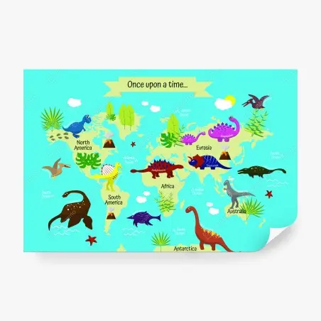 Fotomural mapa del mundo con dinosaurios coloridos – Pixers®