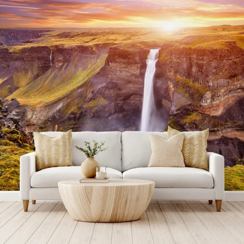 Fotomural amanecer en Haifoss, cascada de Islandia