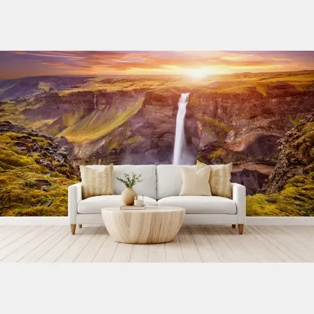 Fotomural amanecer en Haifoss, cascada de Islandia – Pixers®