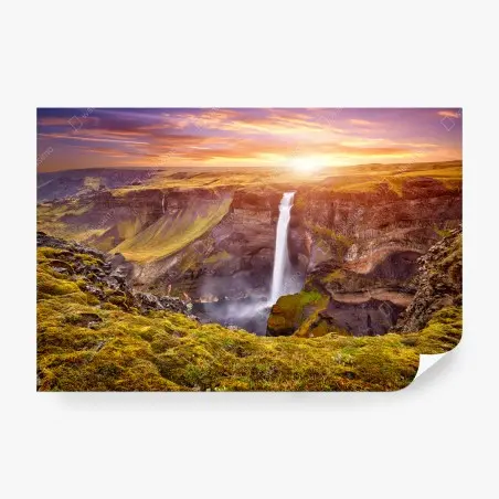 Fotomural amanecer en Haifoss, cascada de Islandia – Pixers®