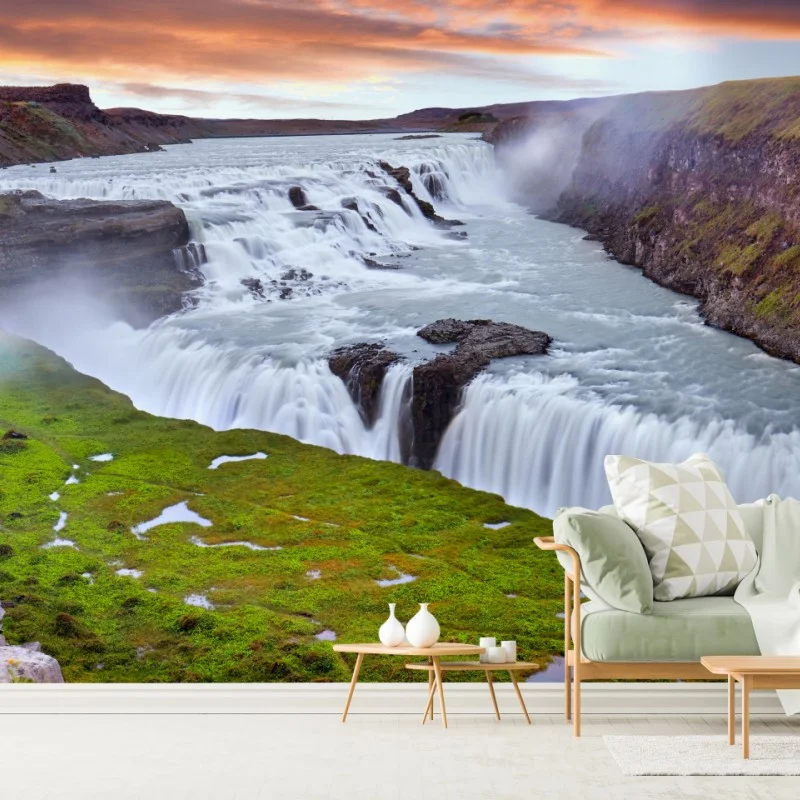 Fotomural panorámica de Gullfoss, cascada majestuosa de Islandia