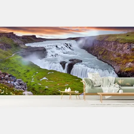 Fotomural panorámica de Gullfoss, cascada majestuosa de Islandia – Pixers®