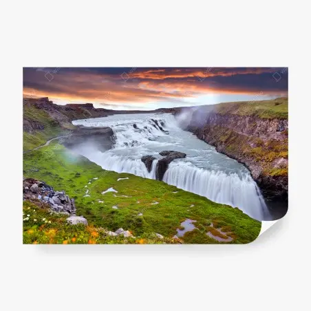Fotomural panorámica de Gullfoss, cascada majestuosa de Islandia – Pixers®