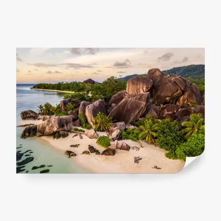 Fotomural escena del paraíso rocoso en La Digue, Seychelles – Pixers®