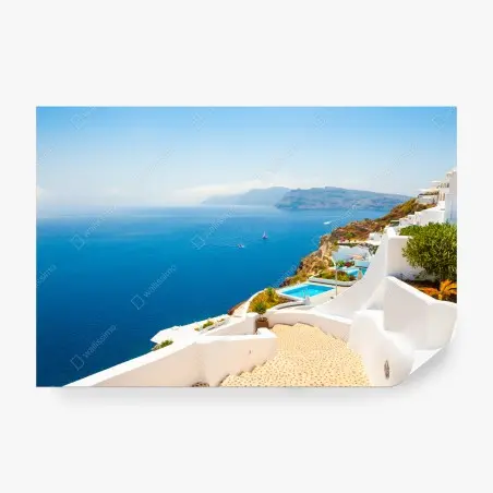 Fotomural vistas de Santorini: mar azul y arquitectura blanca – Pixers®