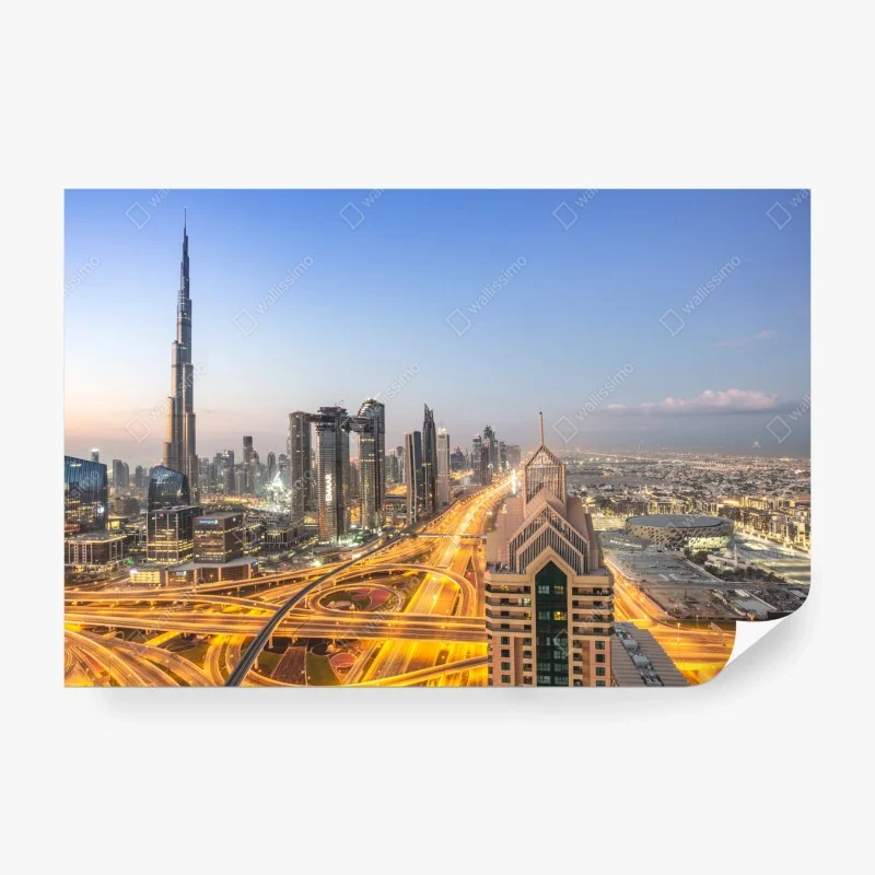 Fotomural amanecer en Dubai: horizonte de rascacielos