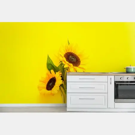 Fotomural girasoles sobre fondo amarillo vibrante – Pixers®