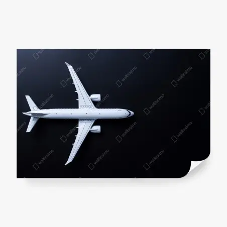 Fotomural silueta aérea minimalista de avión blanco sobre fondo negro – Pixers®