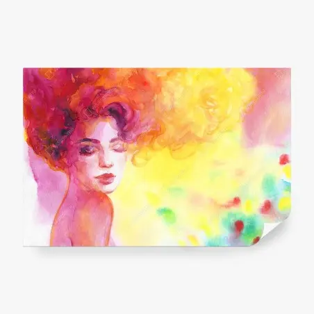 Fotomural retrato acuarela de mujer con cabello ardiente – Pixers®