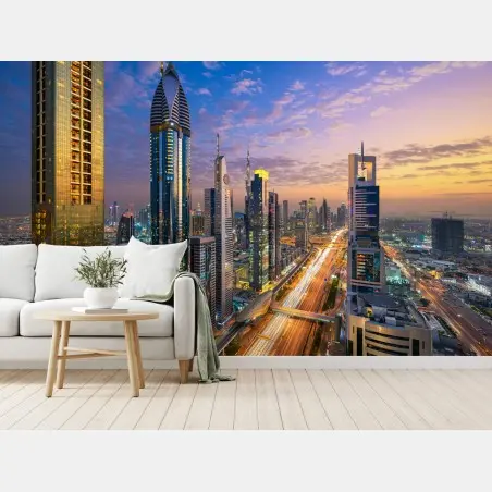 Fotomural panorámica urbana de Sheikh Zayed Road en Dubái – Pixers®
