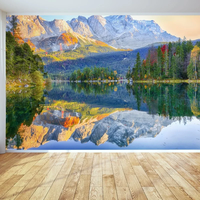 Fotomural impresionante paisaje otoñal del Eibsee frente al Zugspitze