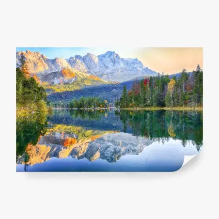 Fotomural impresionante paisaje otoñal del Eibsee frente al Zugspitze – Pixers®