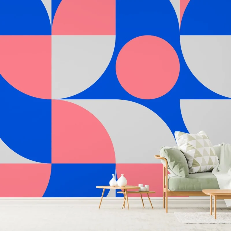 Fotomural composición geométrica escandinava en rosa y azul