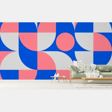 Fotomural composición geométrica escandinava en rosa y azul – Pixers®