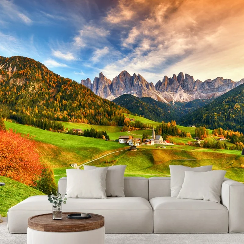 Fotomural amanecer en Santa Maddalena, Dolomitas