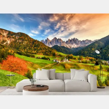 Fotomural amanecer en Santa Maddalena, Dolomitas – Pixers®