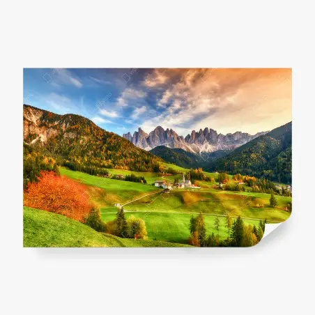 Fotomural amanecer en Santa Maddalena, Dolomitas – Pixers®