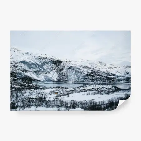 Fotomural paisaje invernal de lago y montañas – Pixers®
