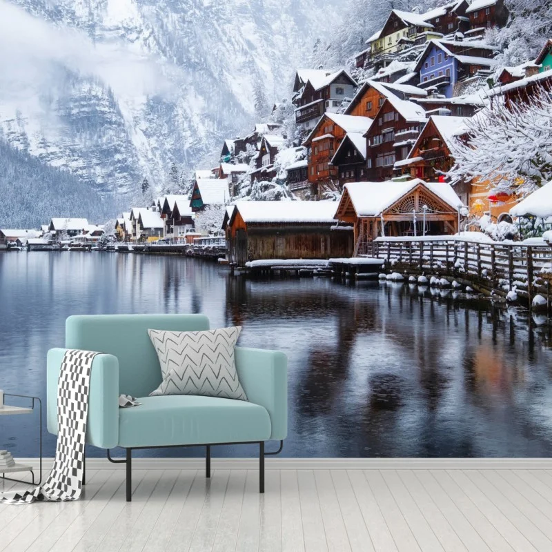 Fotomural paisaje nevado de Hallstatt, Austria