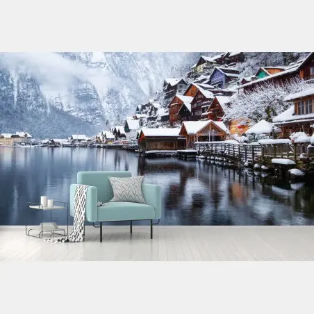 Fotomural paisaje nevado de Hallstatt, Austria – Pixers®