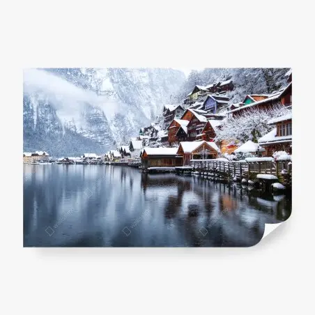 Fotomural paisaje nevado de Hallstatt, Austria – Pixers®