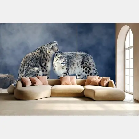 Fotomural pareja de leopardos de las nieves en paisaje invernal – Pixers®