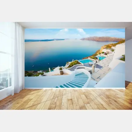 Fotomural mural de paisaje costero de Santorini – Pixers®