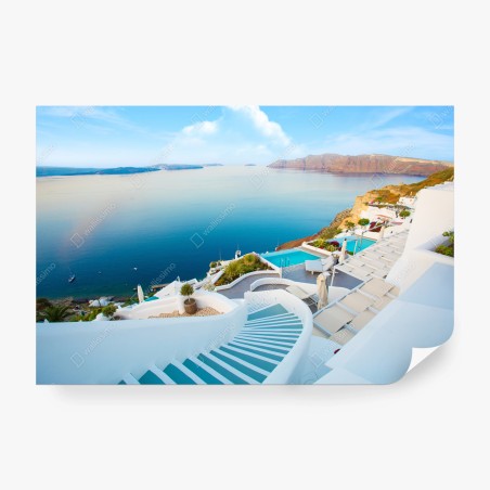 Fotomural mural de paisaje costero de Santorini – Pixers®