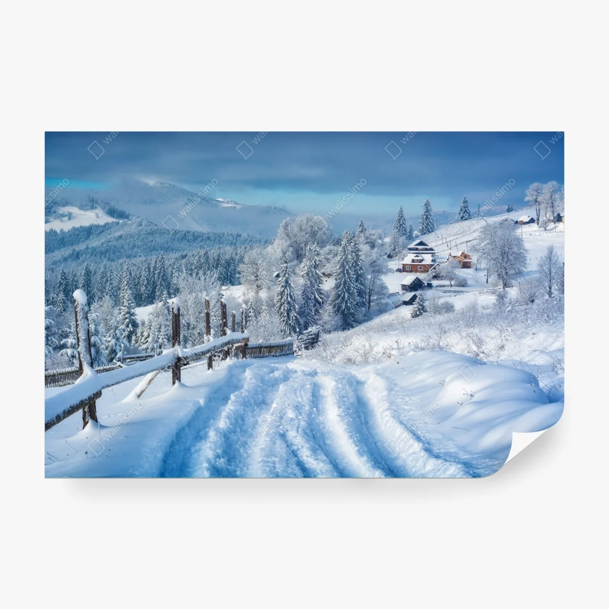 Fotomural sendero hacia el pueblo alpino nevado – Pixers® Fotomural sendero hacia el pueblo alpino nevado – Pixers®