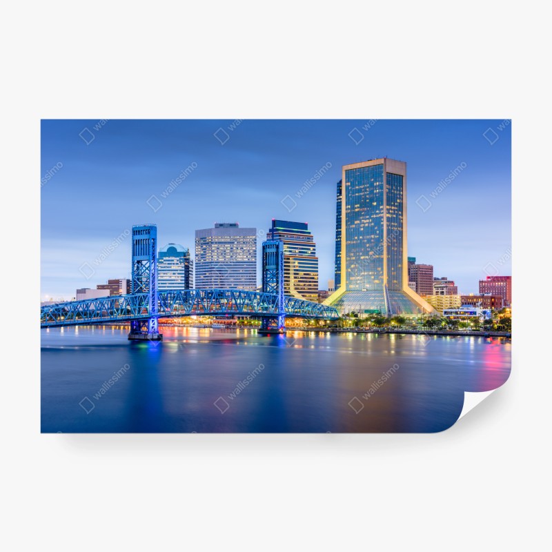 Fotomural atardecer en Jacksonville: horizonte urbano iluminado