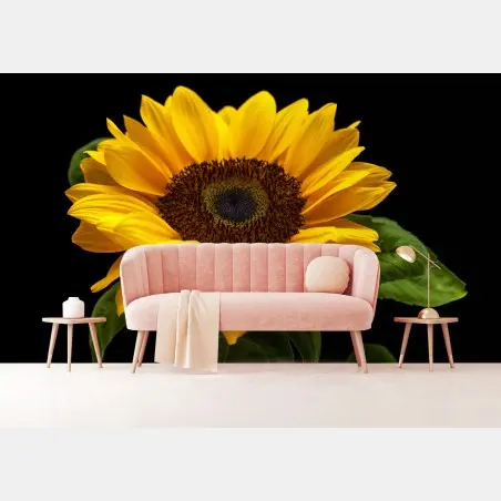 Fotomural girasol luminoso sobre fondo negro – Pixers®