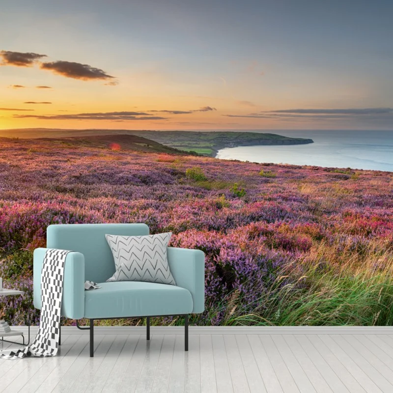 Fotomural atardecer sobre brezos en North York Moors