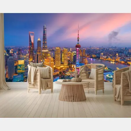 Fotomural luces de Shanghai al anochecer – Pixers®