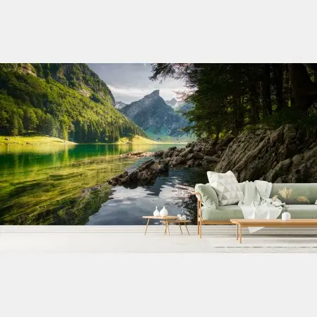 Fotomural paisaje sereno de lago y montañas – Pixers®