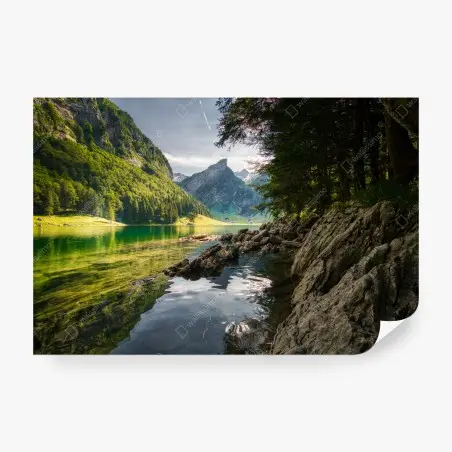 Fotomural paisaje sereno de lago y montañas – Pixers®