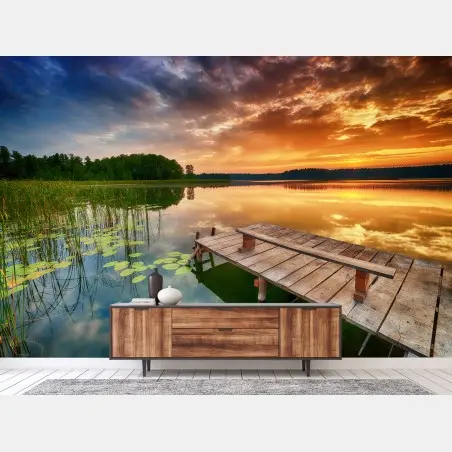 Fotomural amanecer dorado en el lago – Pixers®