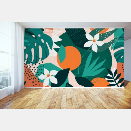 Fotomural arte mural tropical con naranjas y flores – Pixers®