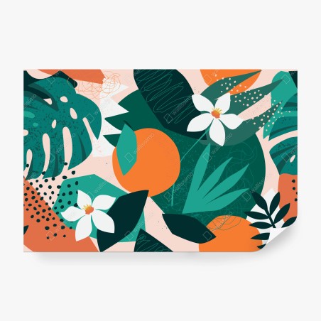 Fotomural arte mural tropical con naranjas y flores – Pixers®