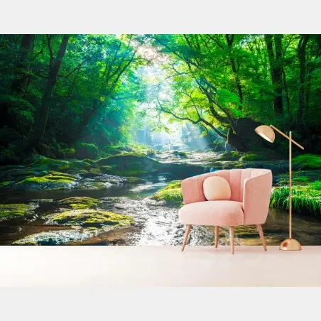 Fotomural bosque luminoso junto al río – Pixers®