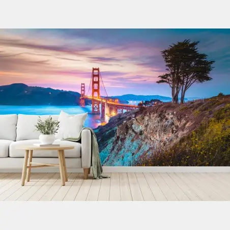 Fotomural vistas del puente Golden Gate al atardecer – Pixers®