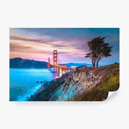 Fotomural vistas del puente Golden Gate al atardecer – Pixers®