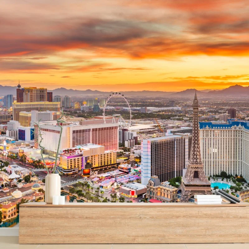 Fotomural vibrante skyline de Las Vegas al atardecer