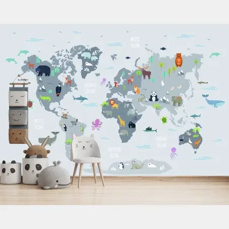 Fotomural mapamundi de animales – Pixers®