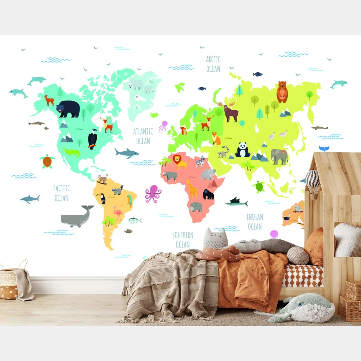 Fotomural mapa del mundo ilustrado con animales – Pixers® Fotomural mapa del mundo ilustrado con animales – Pixers®