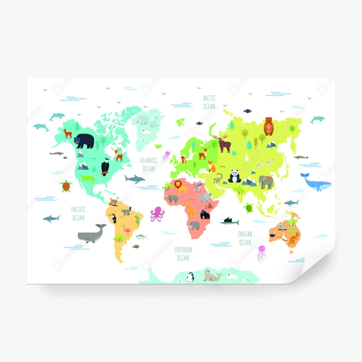 Fotomural mapa del mundo ilustrado con animales – Pixers® Fotomural mapa del mundo ilustrado con animales – Pixers®