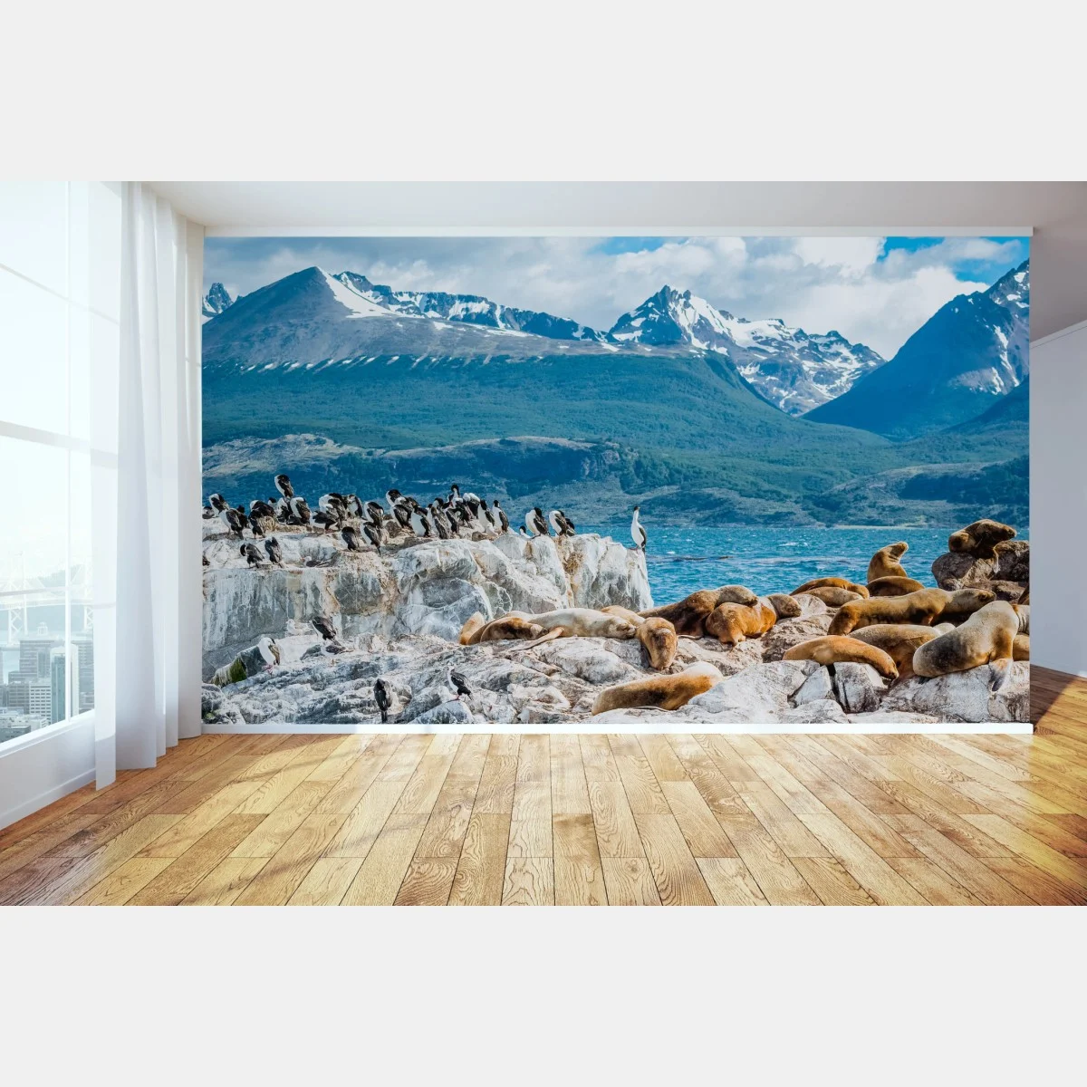 Fotomural colonia de lobos marinos y aves marinas frente a montañas nevadas – Pixers® Fotomural colonia de lobos marinos y aves marinas frente a montañas nevadas – Pixers®