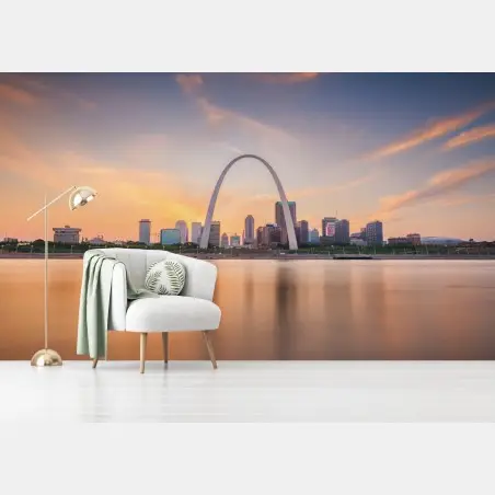 Fotomural atardecer en St. Louis, Misuri: arco y horizonte reflejado – Pixers®