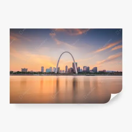 Fotomural atardecer en St. Louis, Misuri: arco y horizonte reflejado – Pixers®